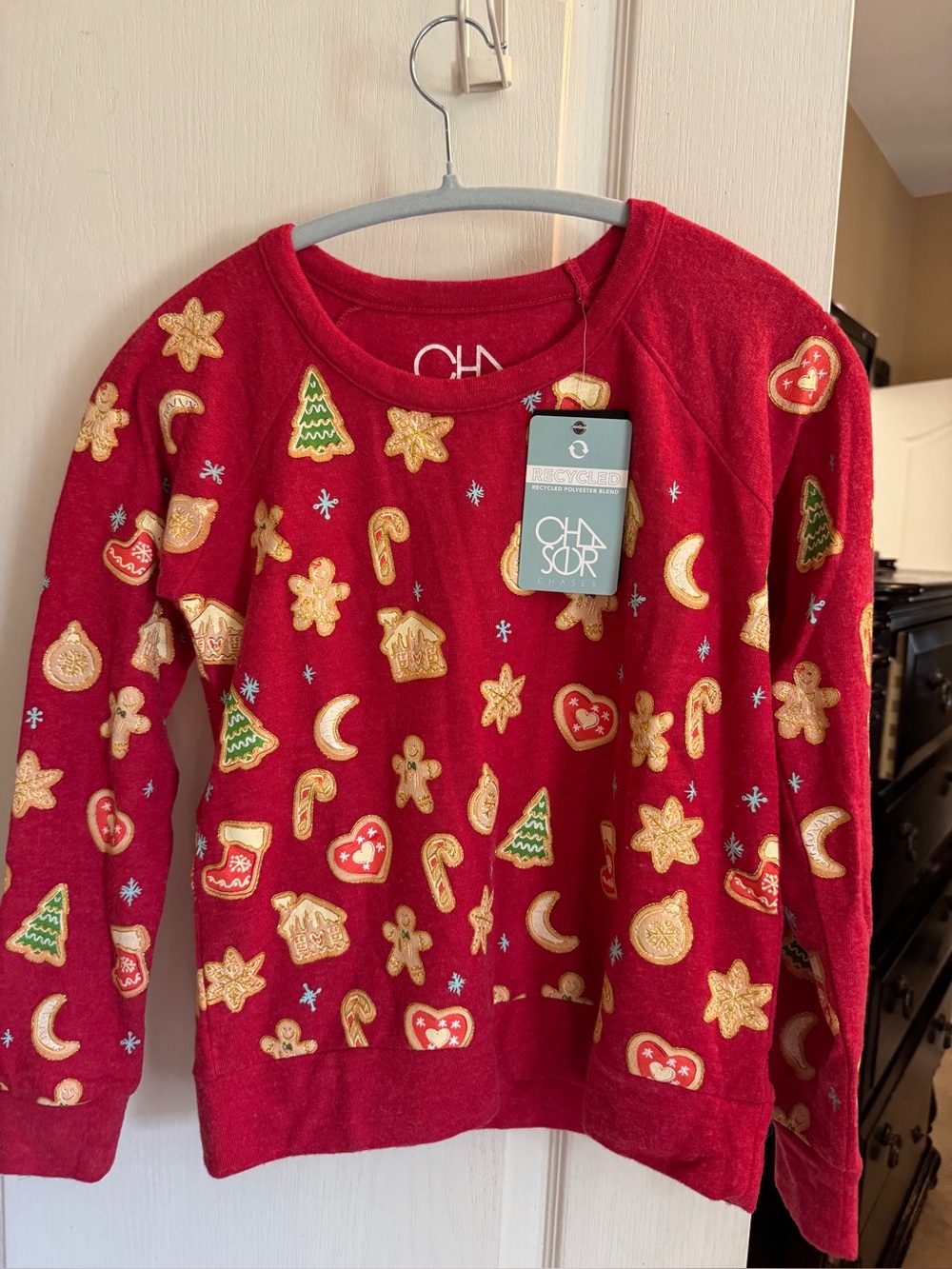 Chaser Red Holiday Cookie & Tree Crew Neck Top